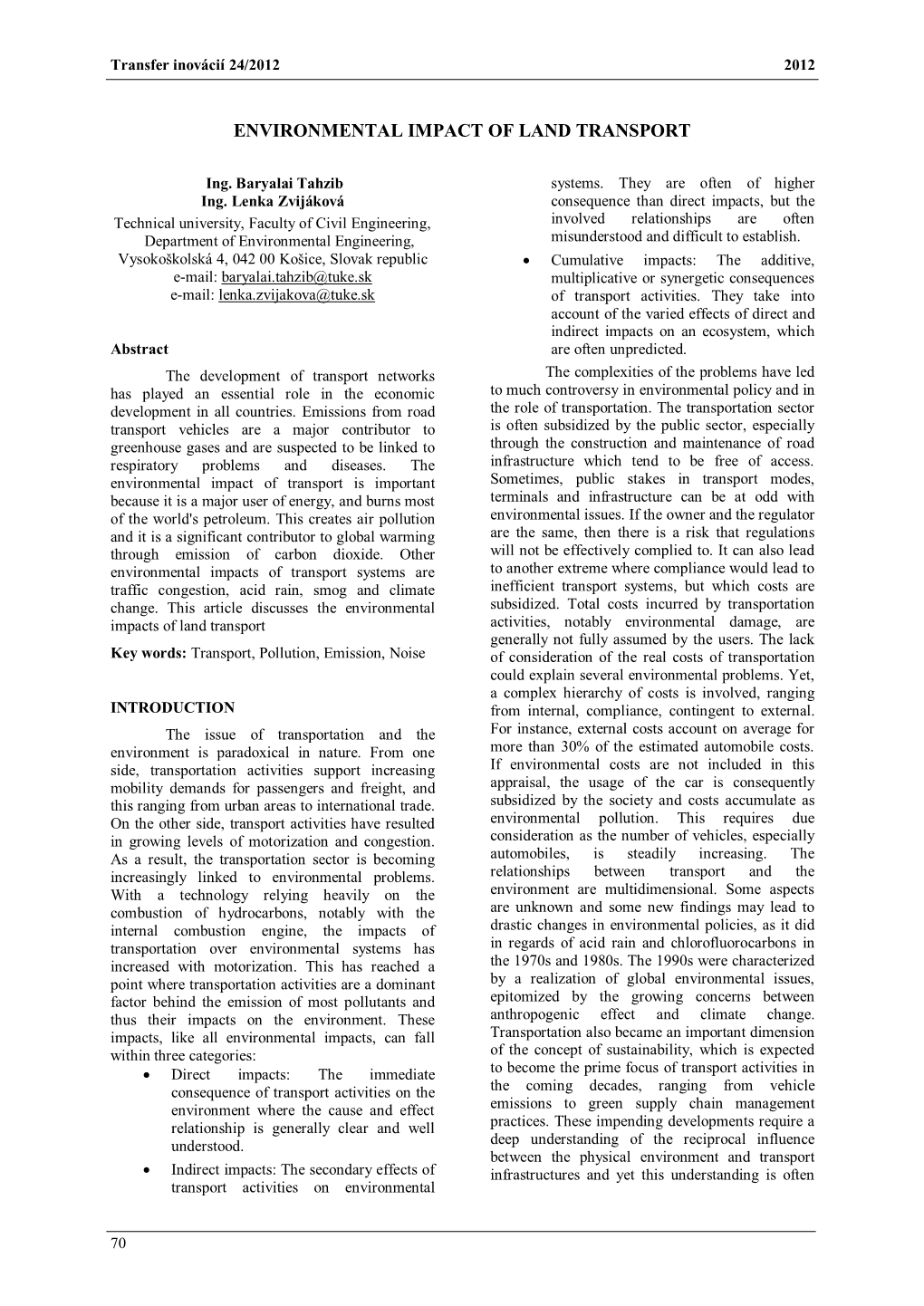 Environmental Impact of Land Transport