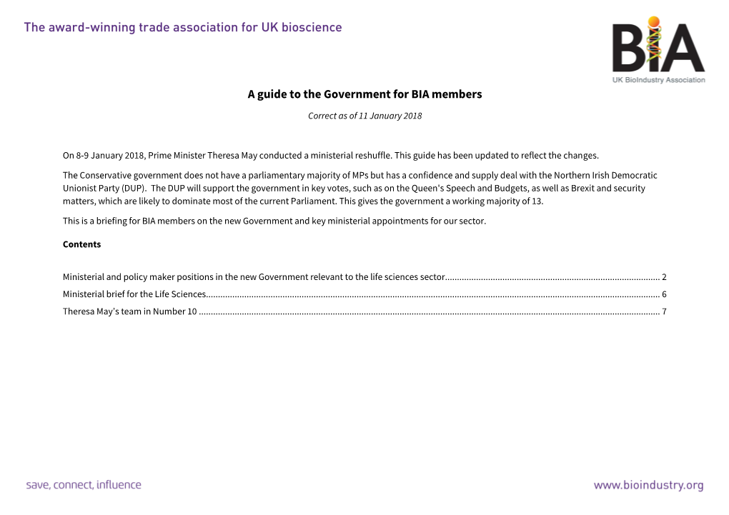 A Guide to the Government for BIA Members