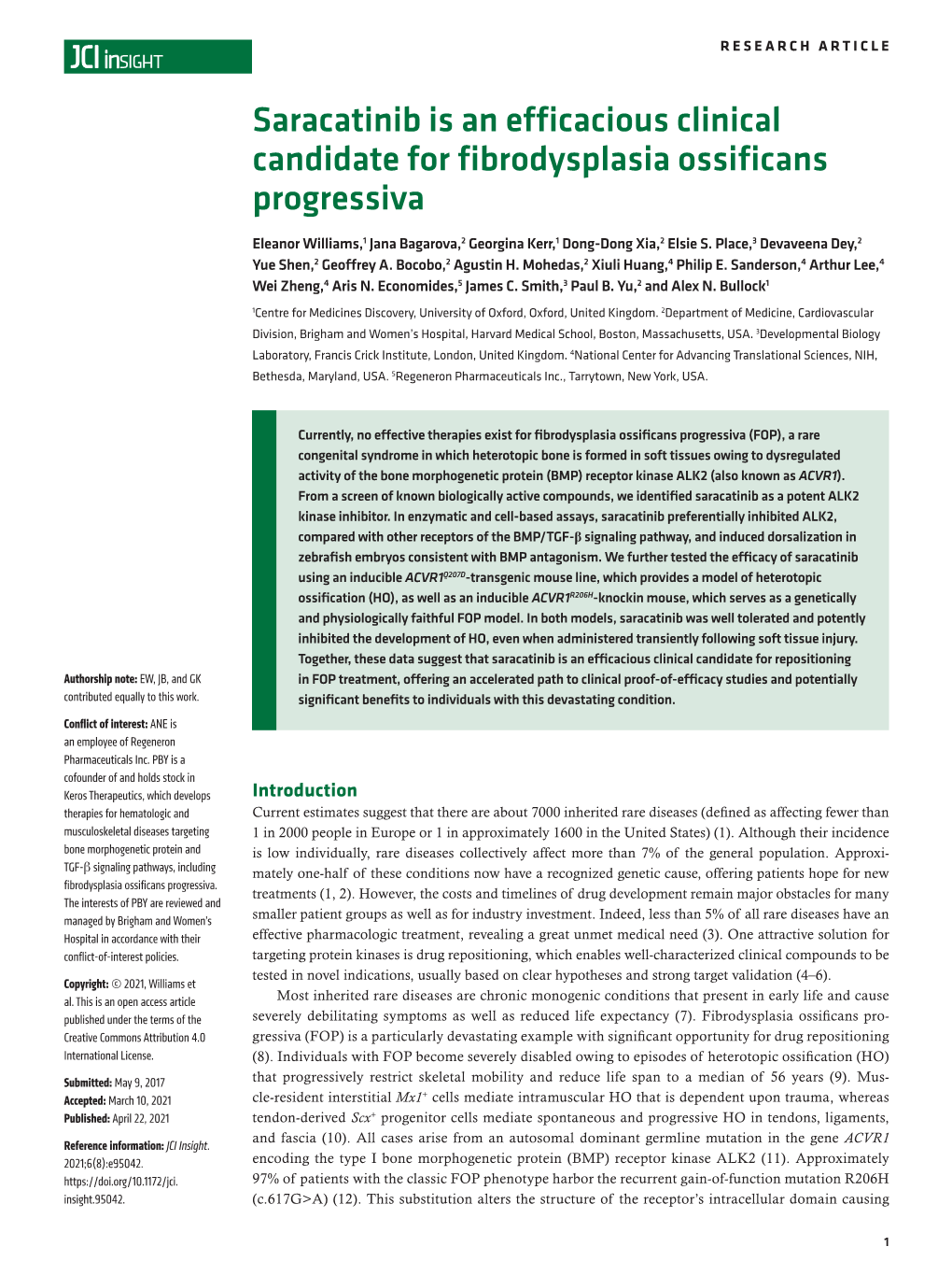 Saracatinib Is an Efficacious Clinical Candidate for Fibrodysplasia Ossificans Progressiva