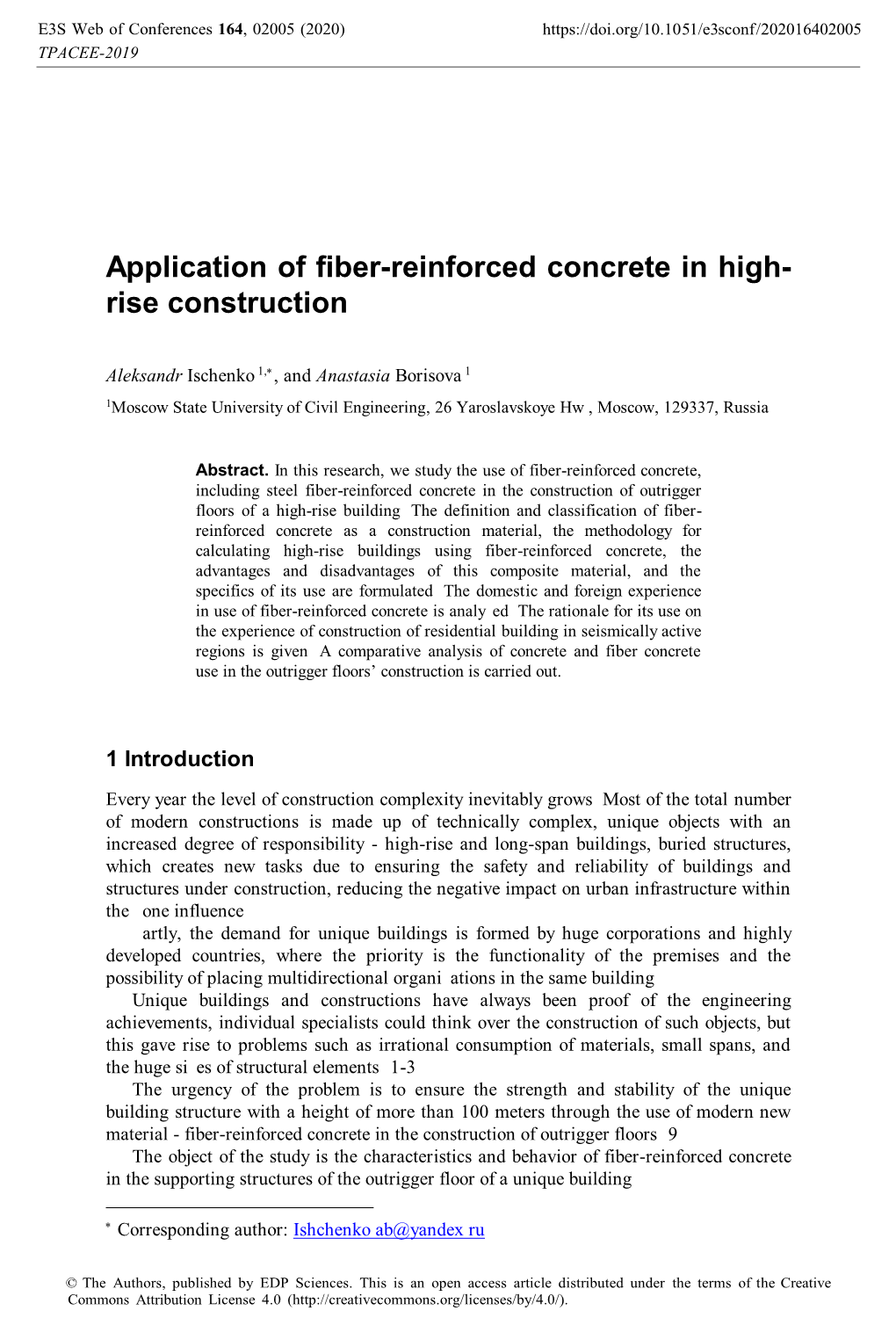 Application of Fiber-Reinforced Concrete in High-Rise Construction