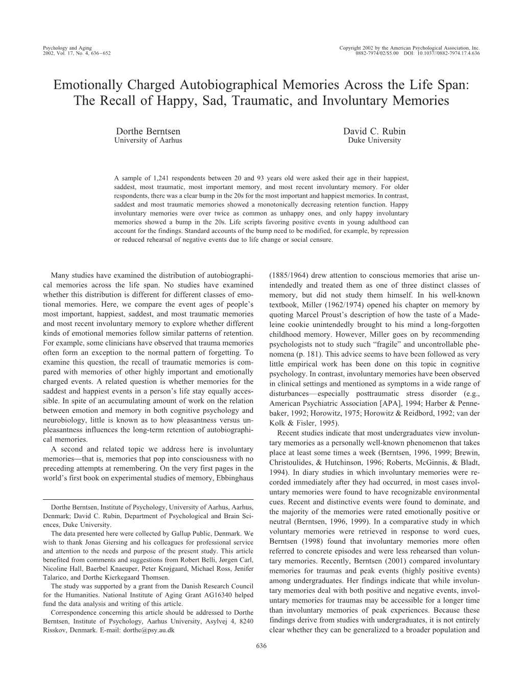 Emotionally Charged Autobiographical Memories Across the Life Span: the Recall of Happy, Sad, Traumatic, and Involuntary Memories