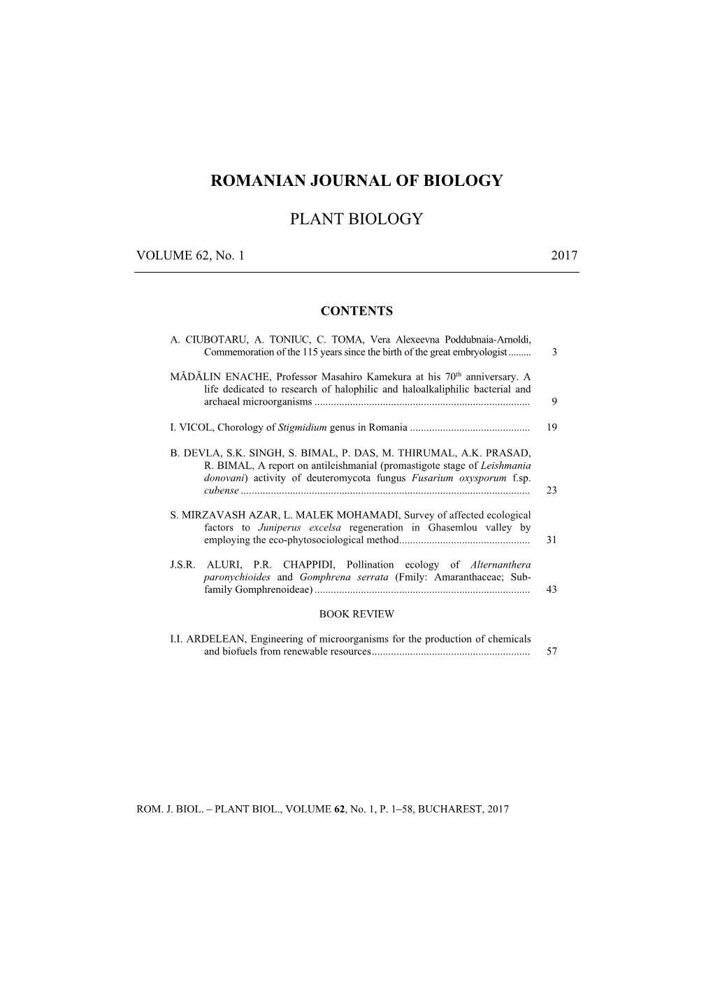 Romanian Journal of Biology Plant Biology