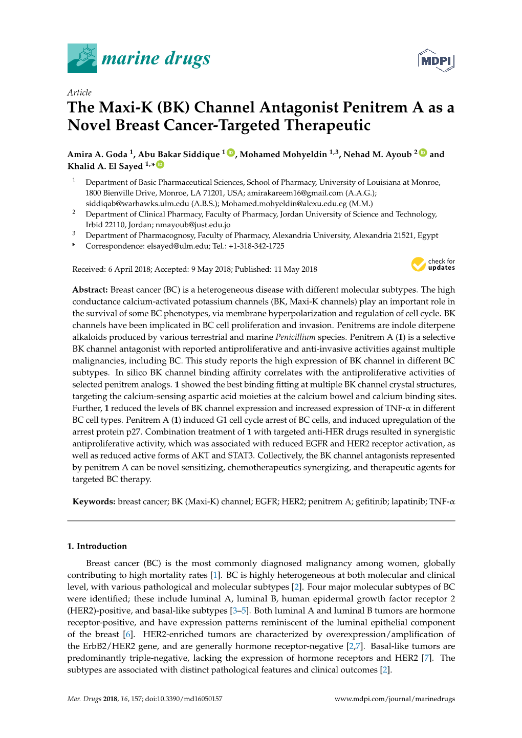 (BK) Channel Antagonist Penitrem a As a Novel Breast Cancer-Targeted Therapeutic