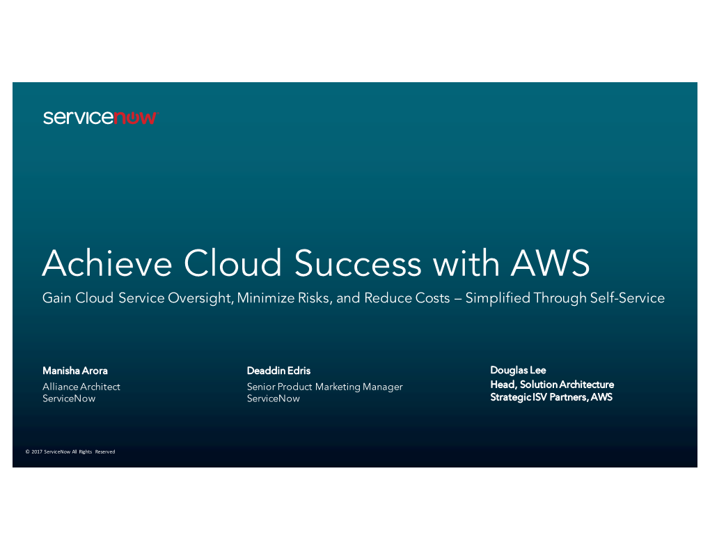 Servicenow Cloud Success AWS 15MAR Webinar