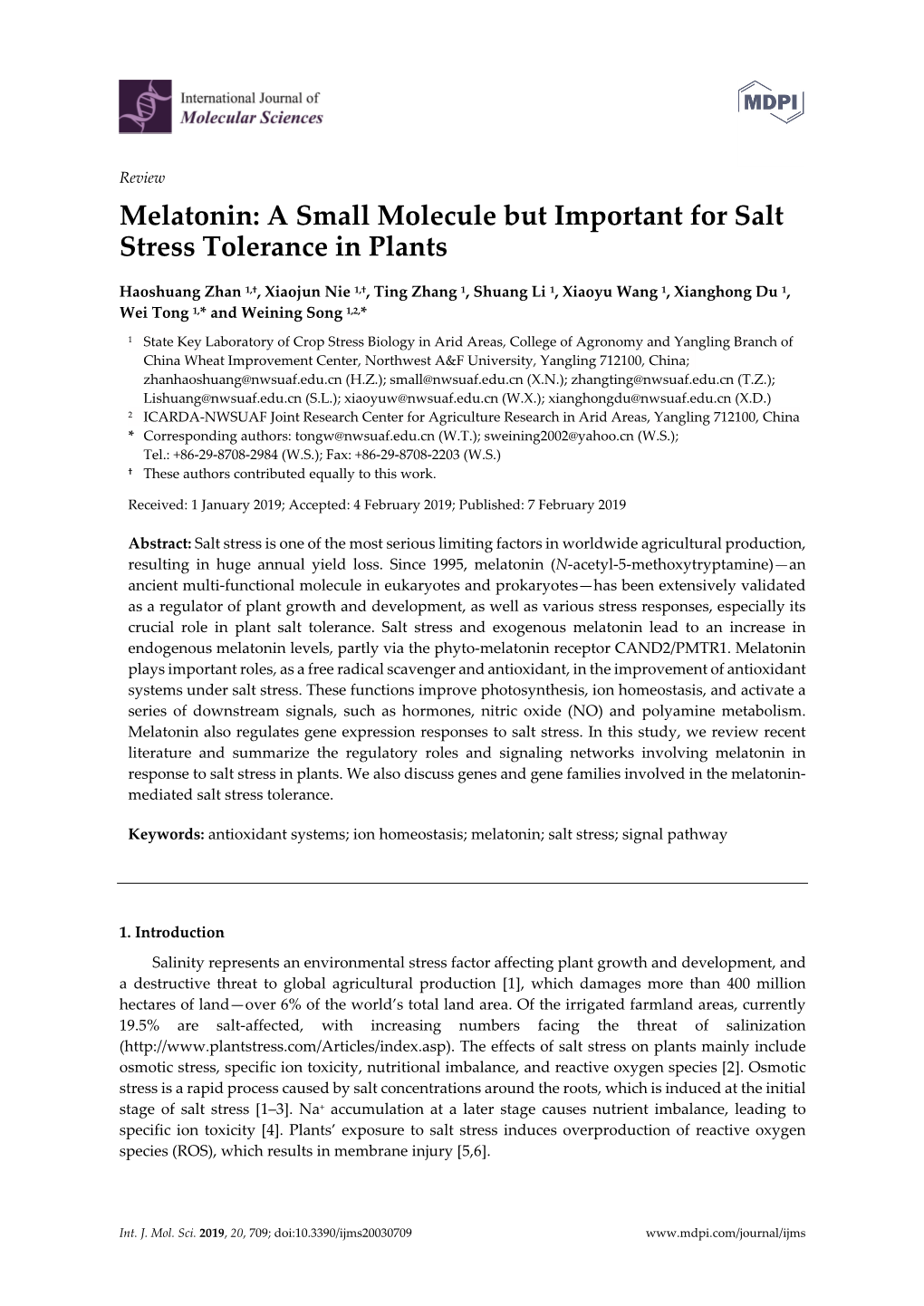 A Small Molecule but Important for Salt Stress Tolerance in Plants