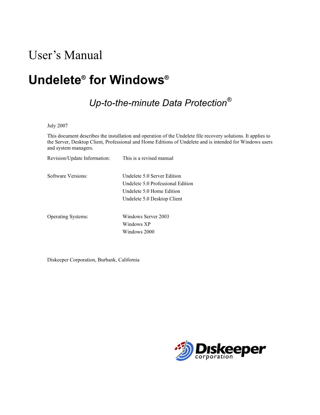 User's Manual Undelete® for Windows