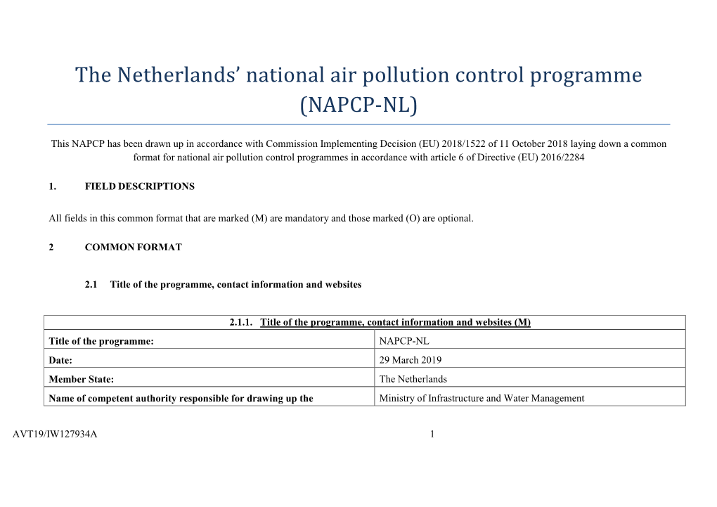 The Netherlands' National Air Pollution Control Programme (NAPCP-NL)