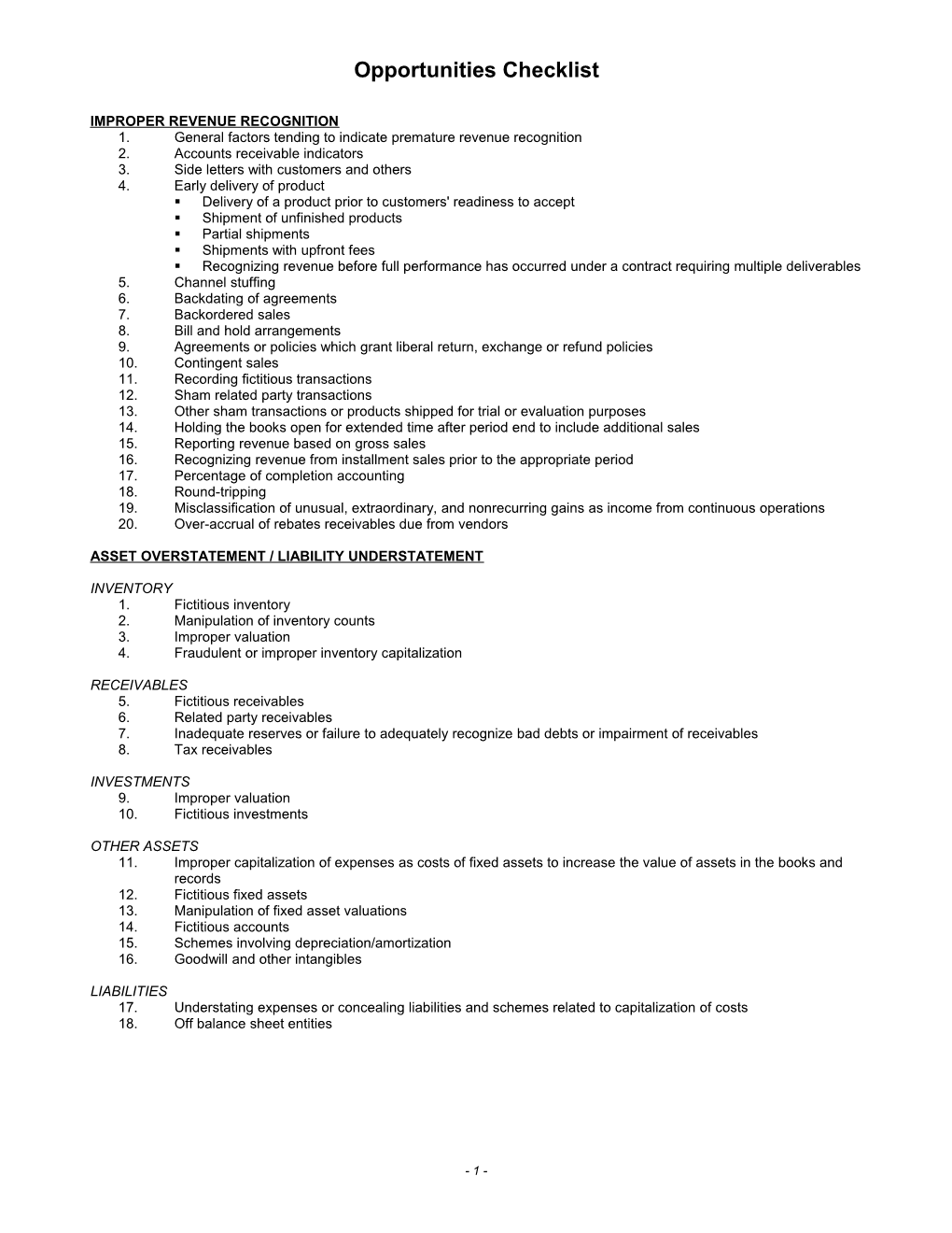 Improper Revenue Recognition