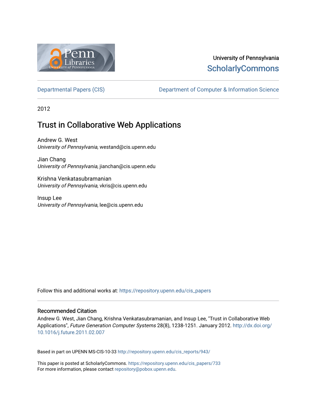 Trust in Collaborative Web Applications