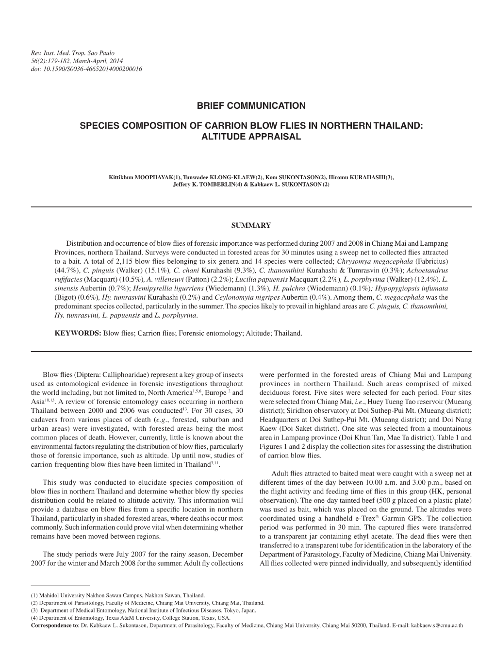 Brief Communication Species Composition of Carrion Blow Flies In