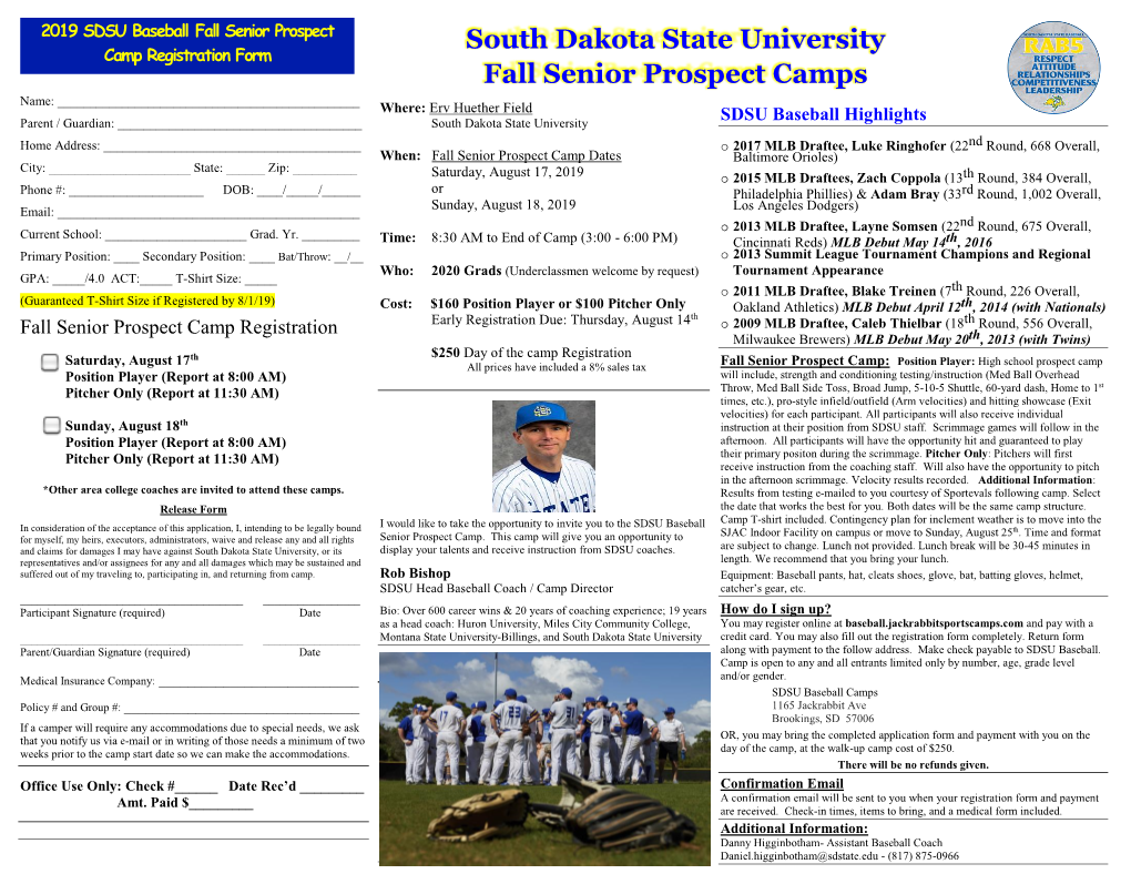 South Dakota State University Fall Senior Prospect Camps