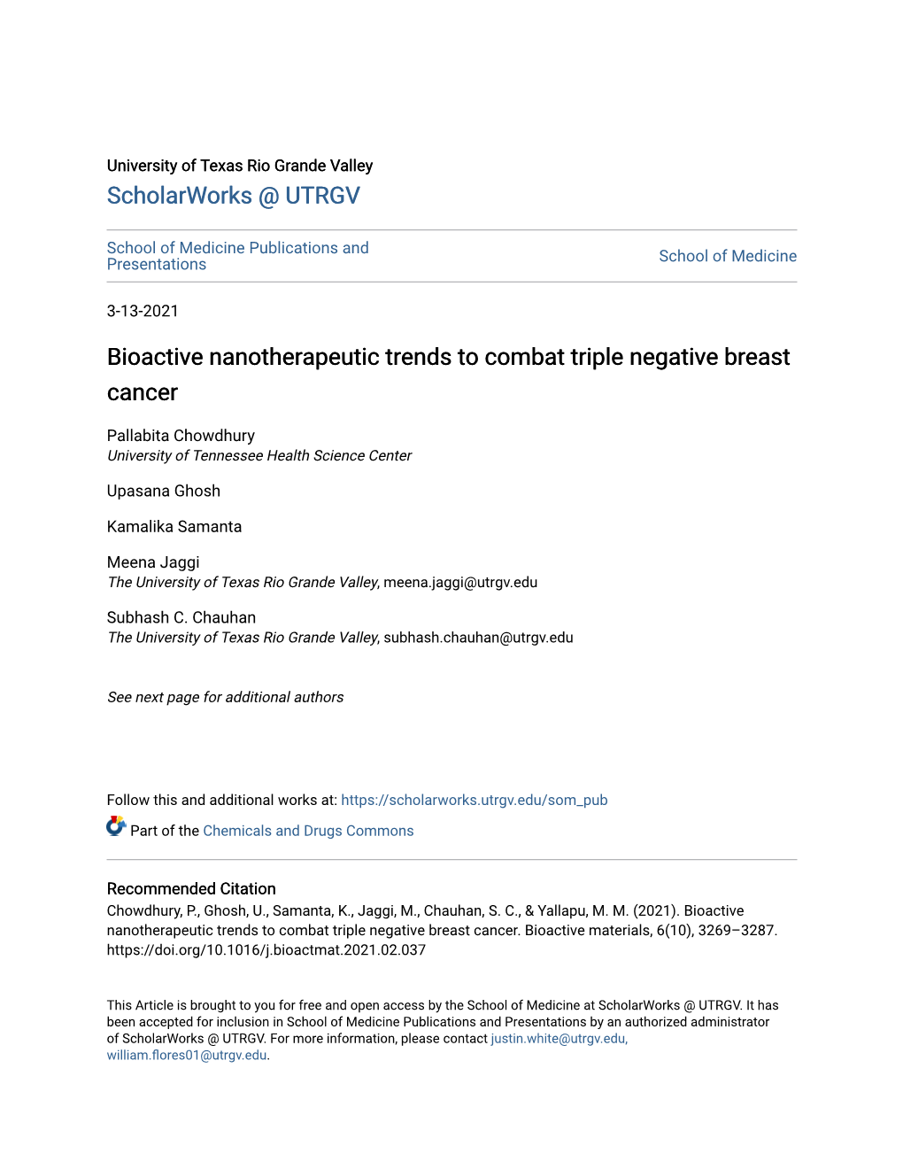 Bioactive Nanotherapeutic Trends to Combat Triple Negative Breast Cancer