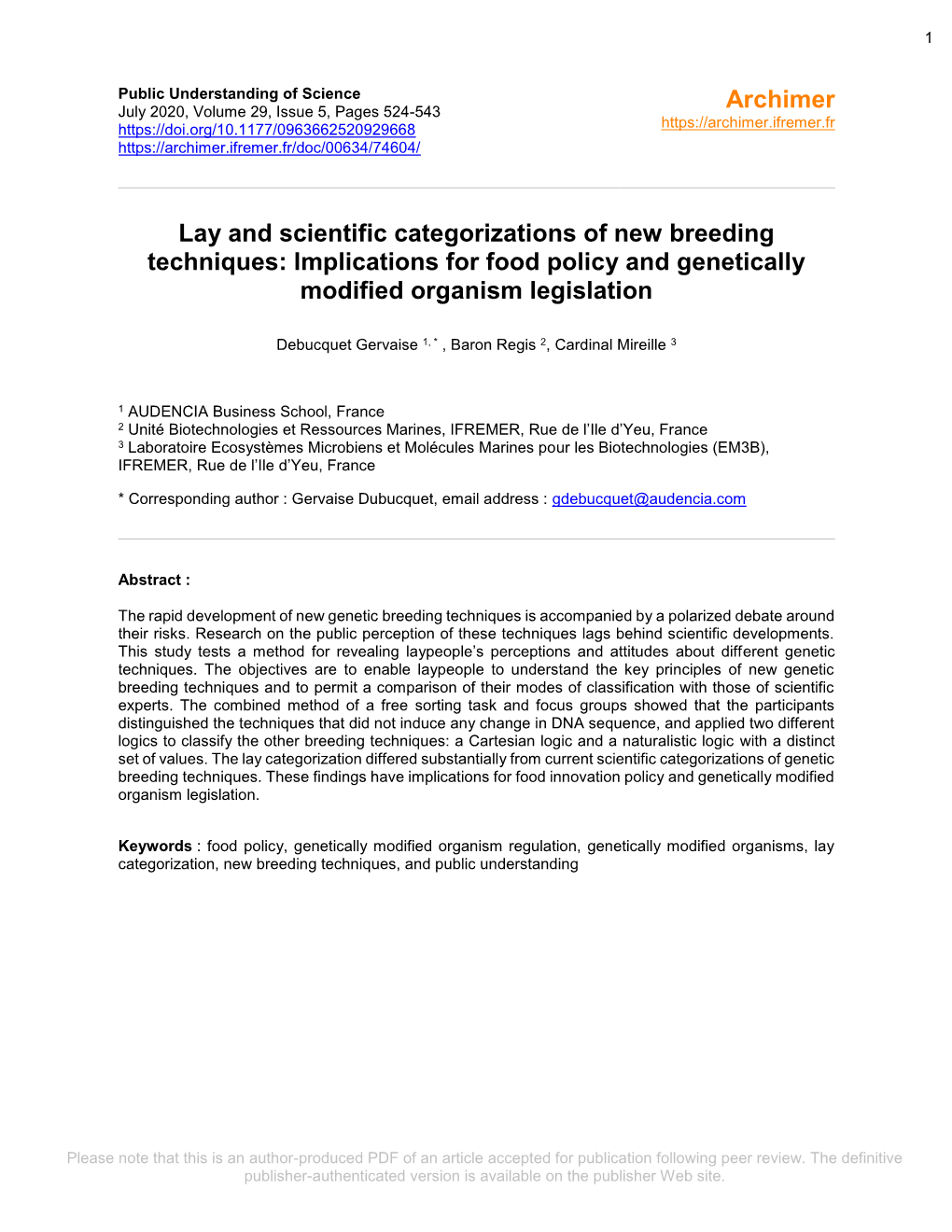 Lay and Scientific Categorizations of New Breeding Techniques: Implications for Food Policy and Genetically Modified Organism Legislation