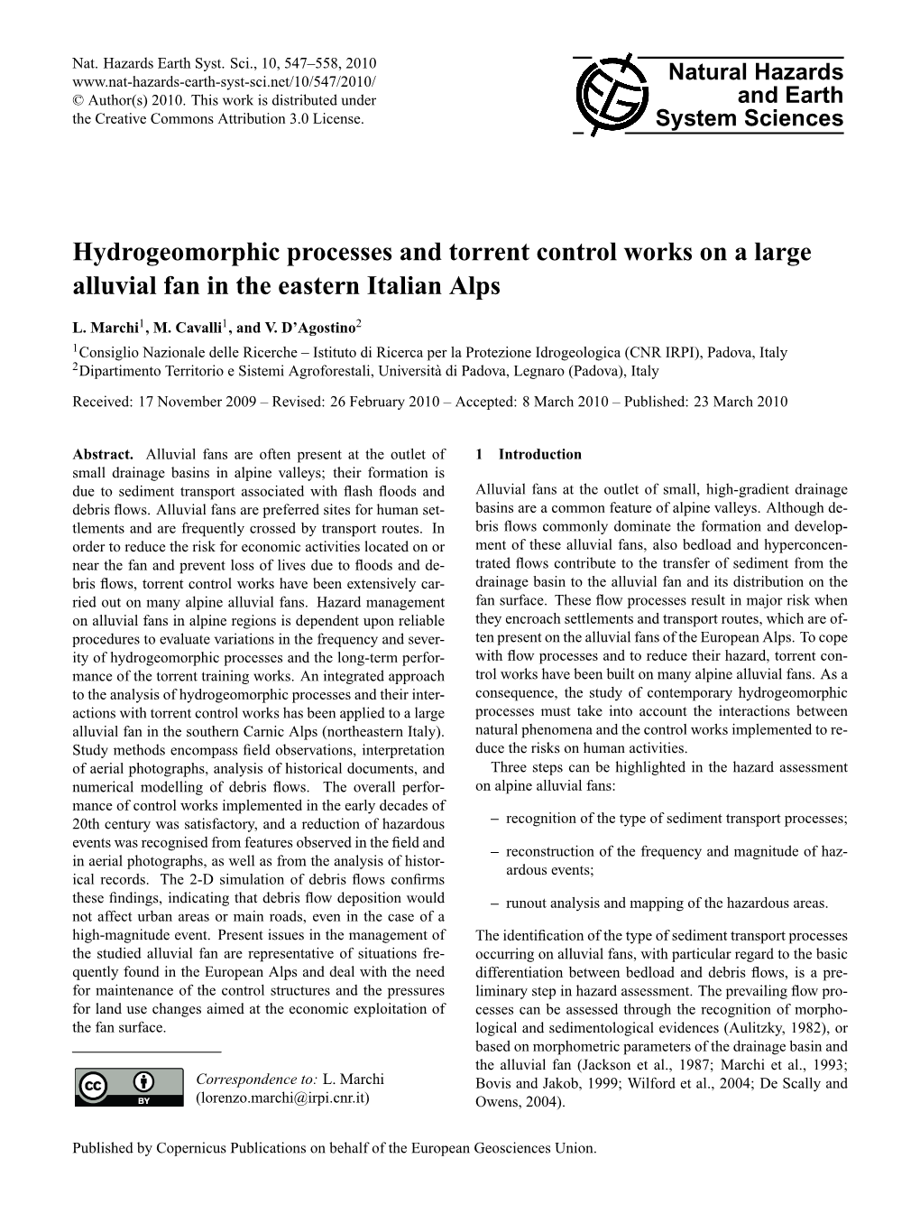 Hydrogeomorphic Processes and Torrent Control Works on a Large Alluvial Fan in the Eastern Italian Alps