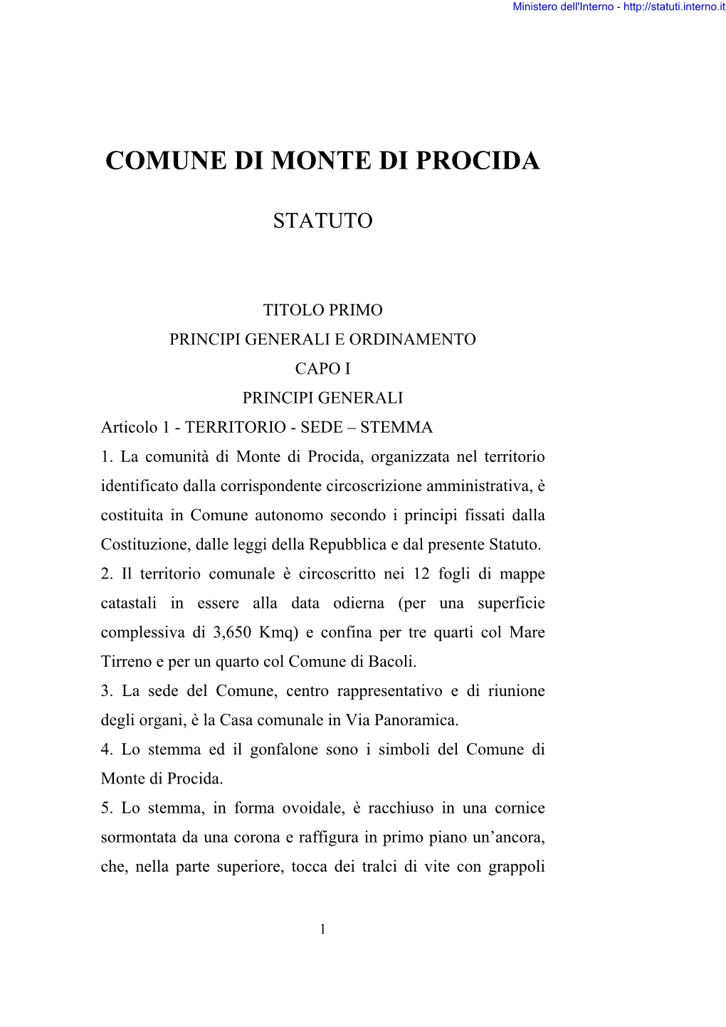 Statuto Comunale E Dei Regolamenti Di Prestazione Concernenti Servizi Di Interesse Generale