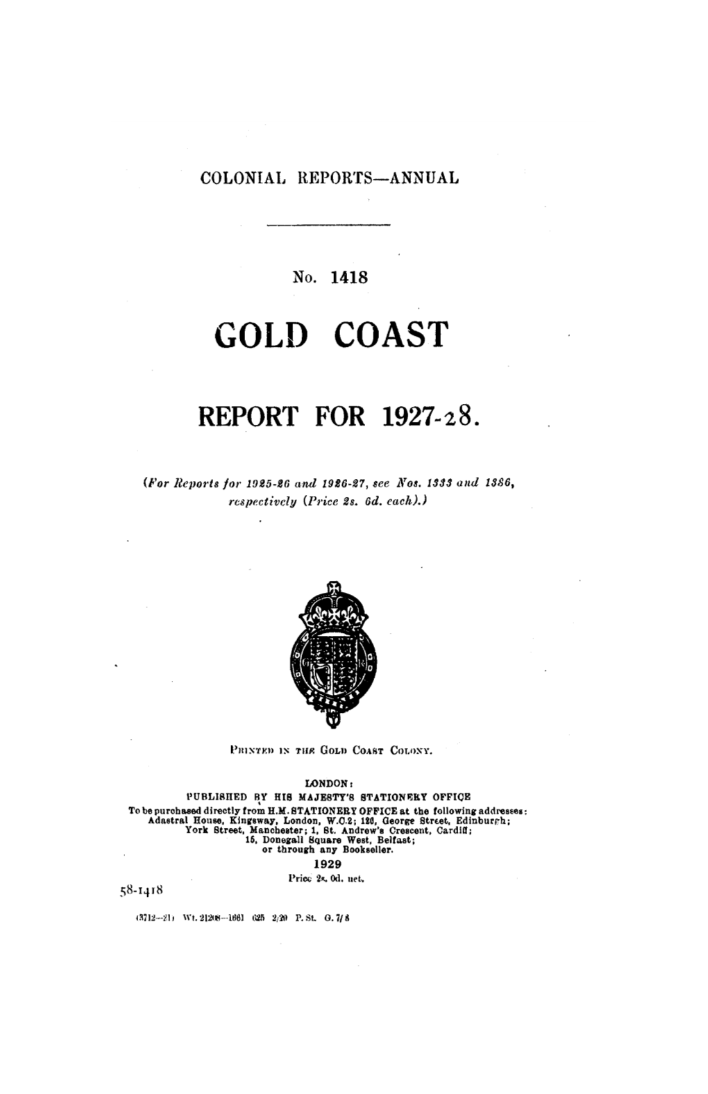 Annual Report of the Colonies, Gold Coast, 1927-28