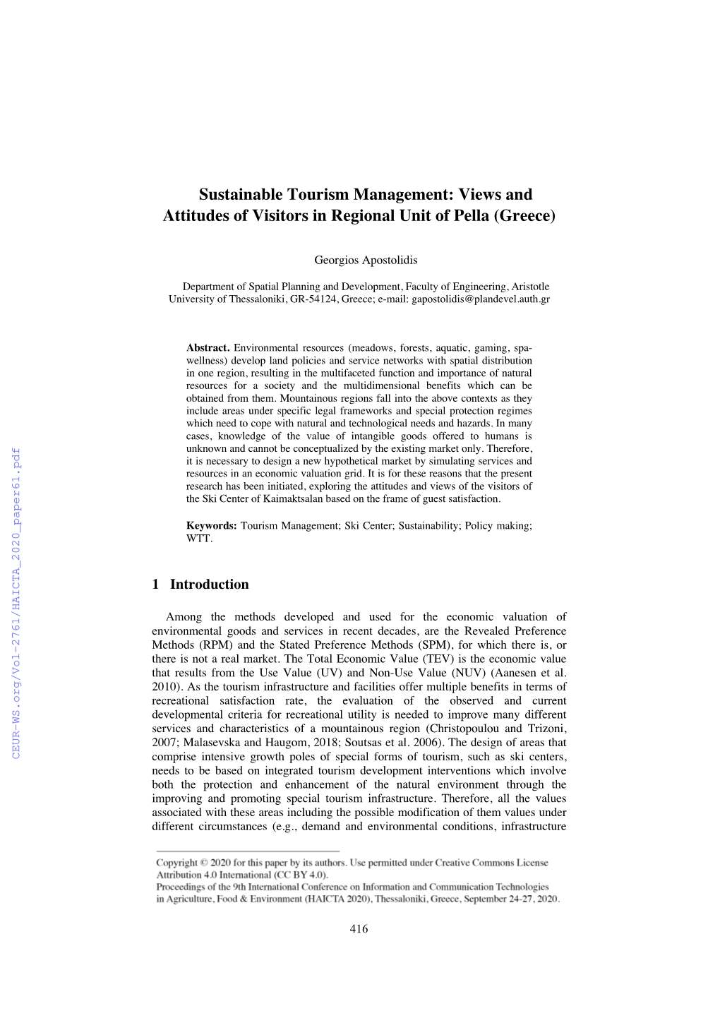 Sustainable Tourism Management: Views and Attitudes of Visitors in Regional Unit of Pella (Greece)