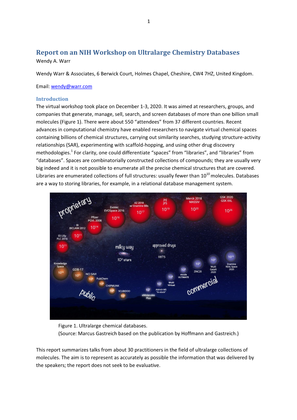 Report on an NIH Workshop on Ultralarge Chemistry Databases Wendy A