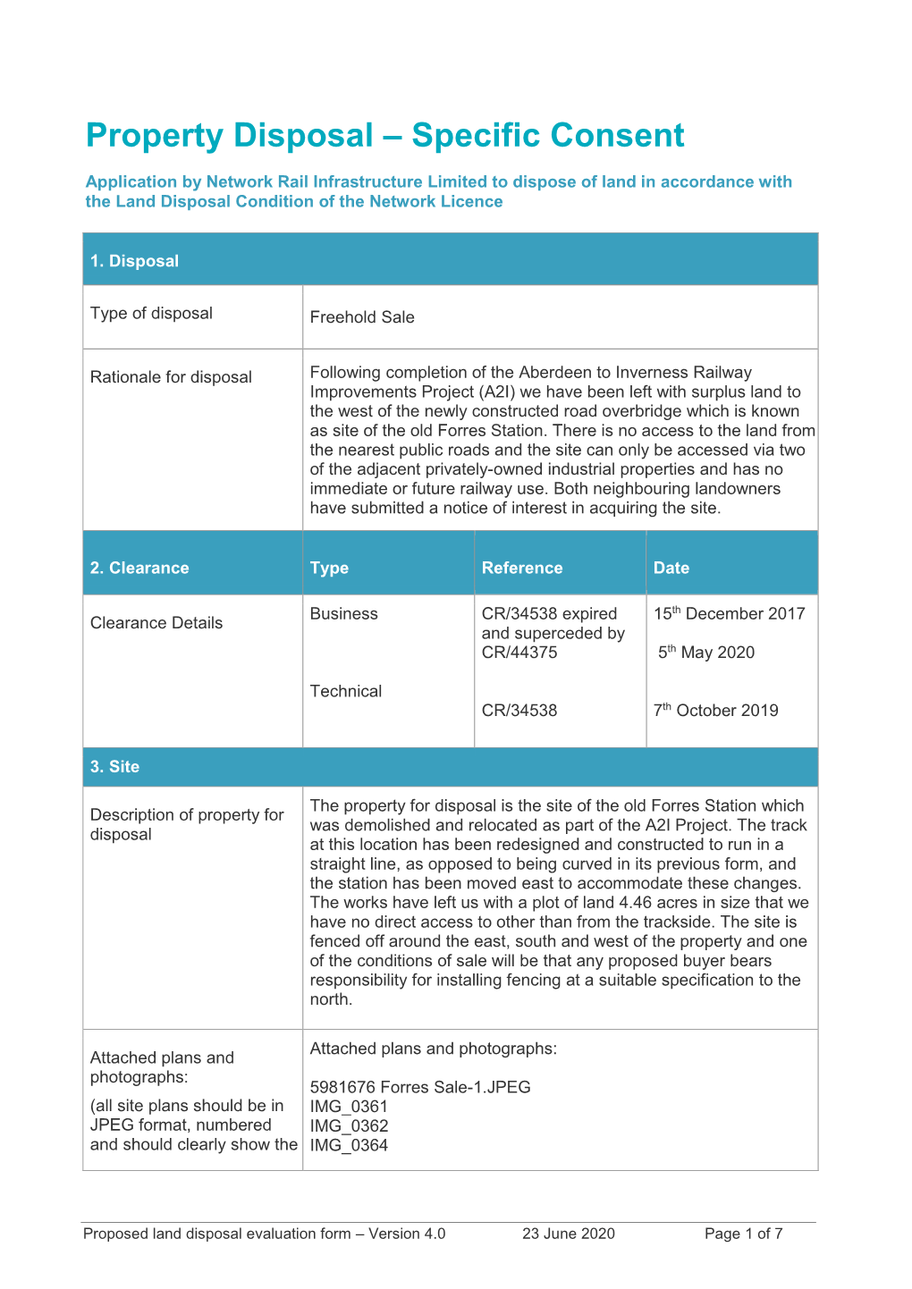 Old Forres Station Land Disposal Evaluation Form