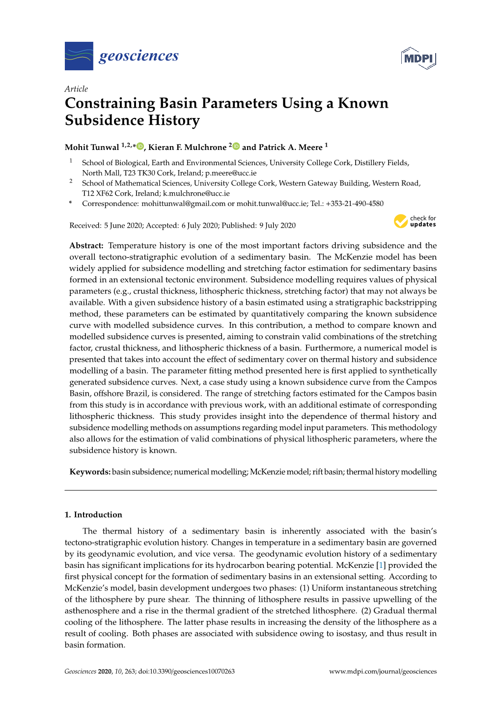 Constraining Basin Parameters Using a Known Subsidence History