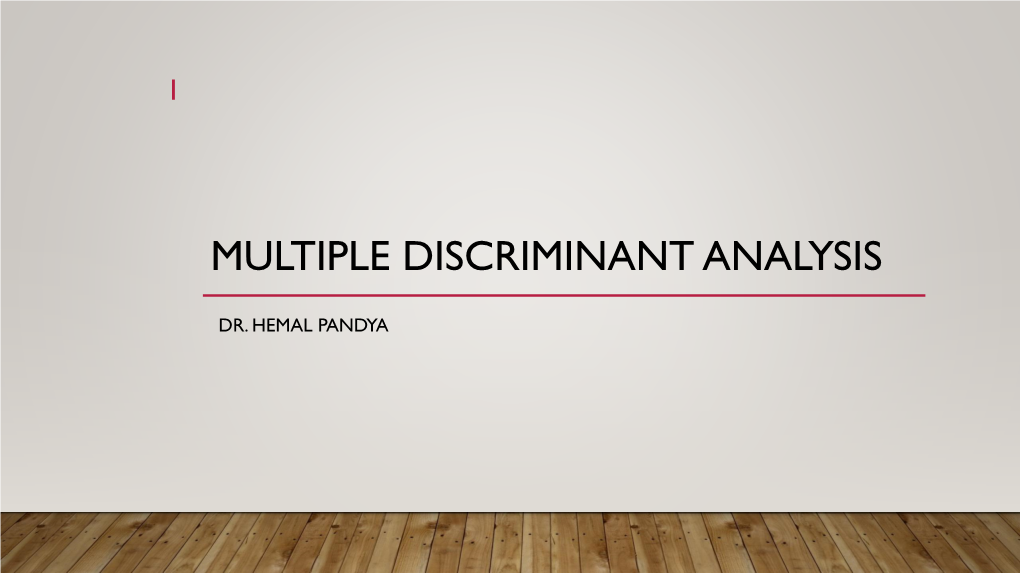 Multiple Discriminant Analysis