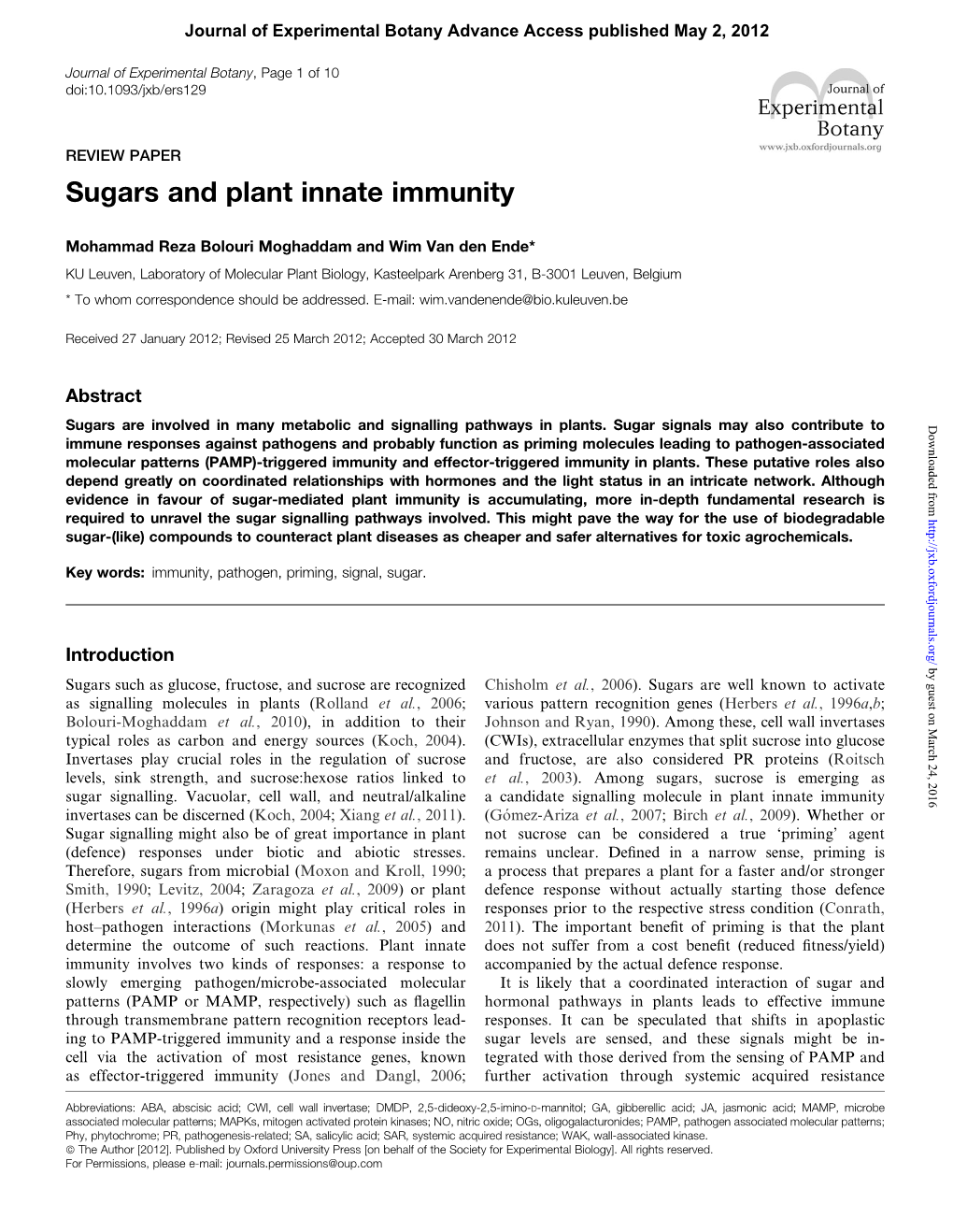 Sugars and Plant Innate Immunity