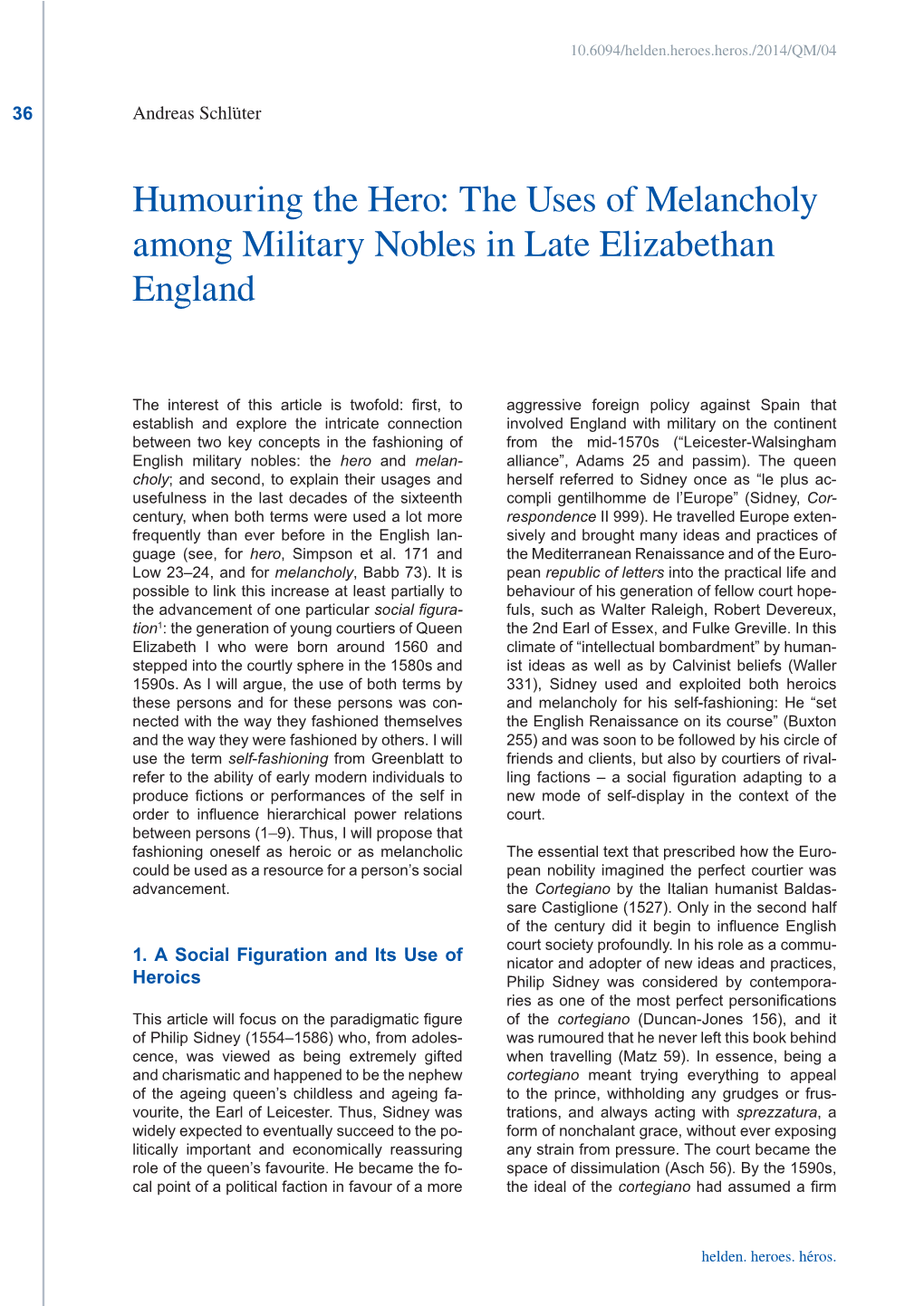 The Uses of Melancholy Among Military Nobles in Late Elizabethan England