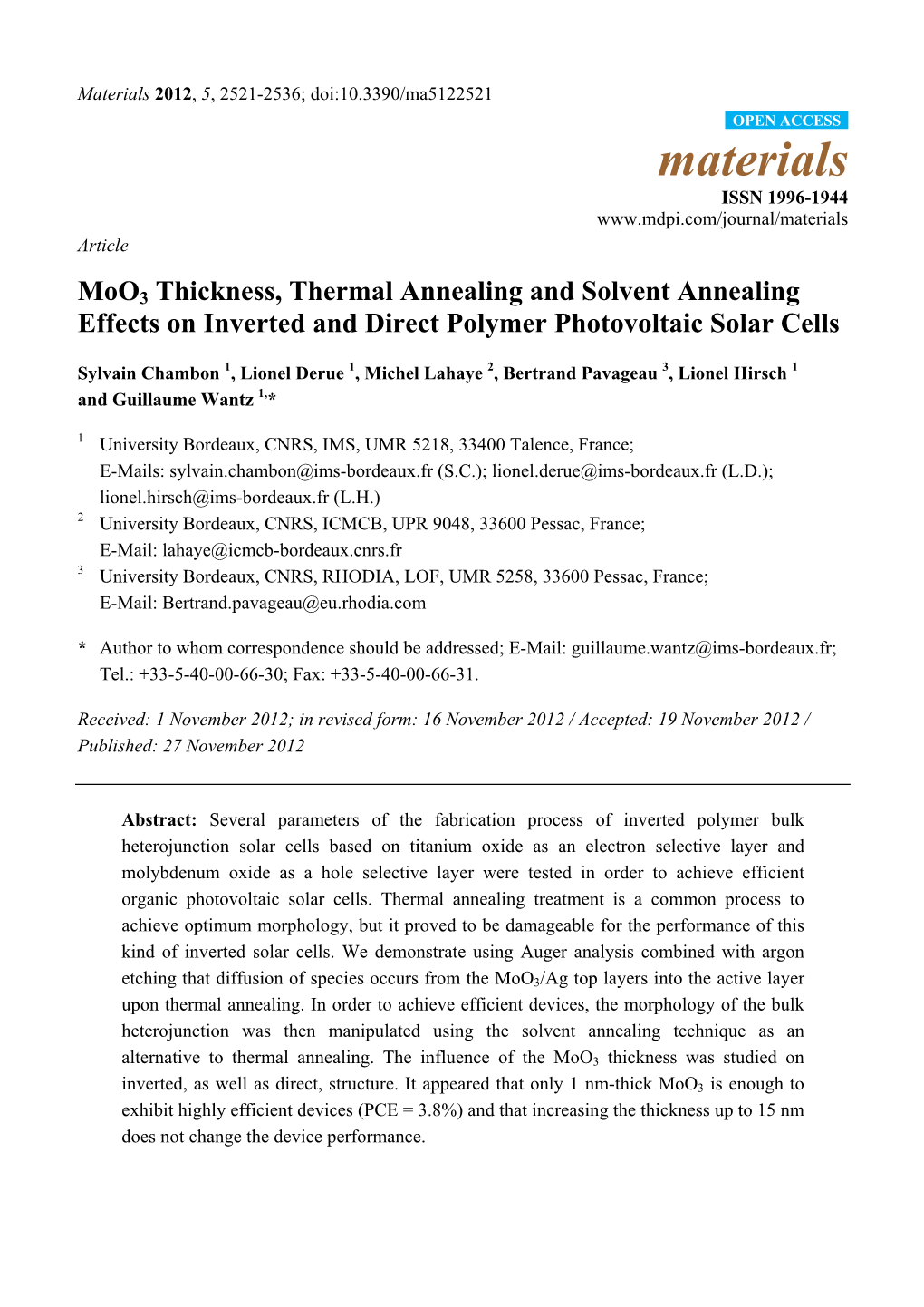 Moo3 Thickness, Thermal Annealing and Solvent Annealing Effects on Inverted and Direct Polymer Photovoltaic Solar Cells