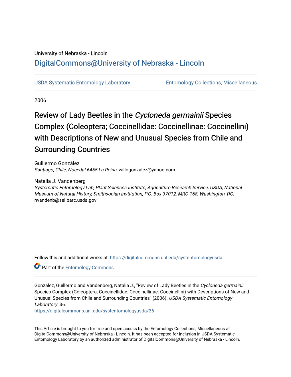 Review of Lady Beetles in the Cycloneda Germainii Species