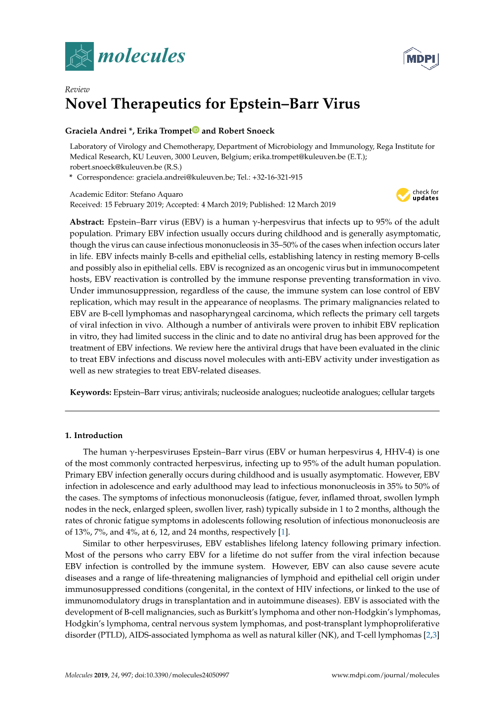 Novel Therapeutics for Epstein–Barr Virus