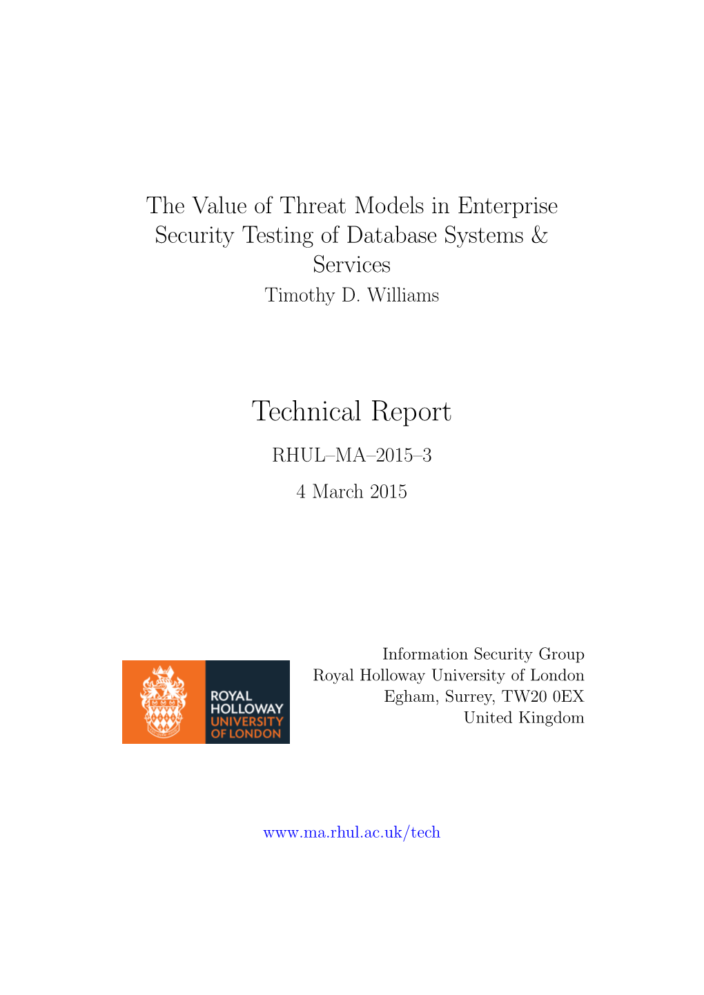 Technical Report RHUL–MA–2015–3 4 March 2015