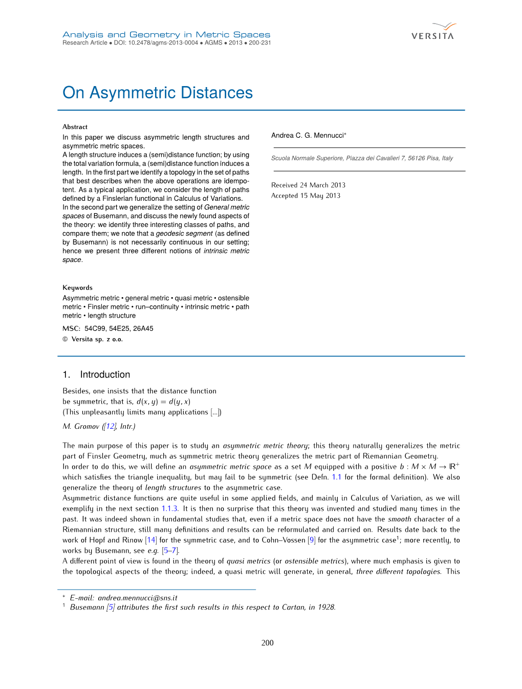 On Asymmetric Distances