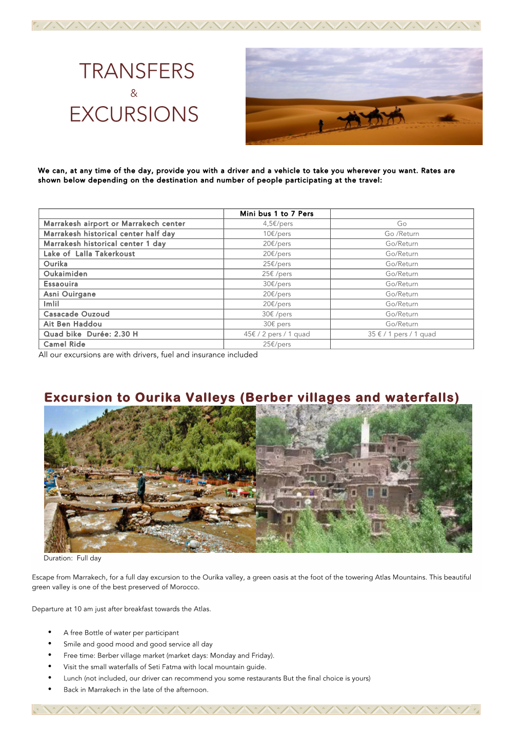 Transfers Excursions