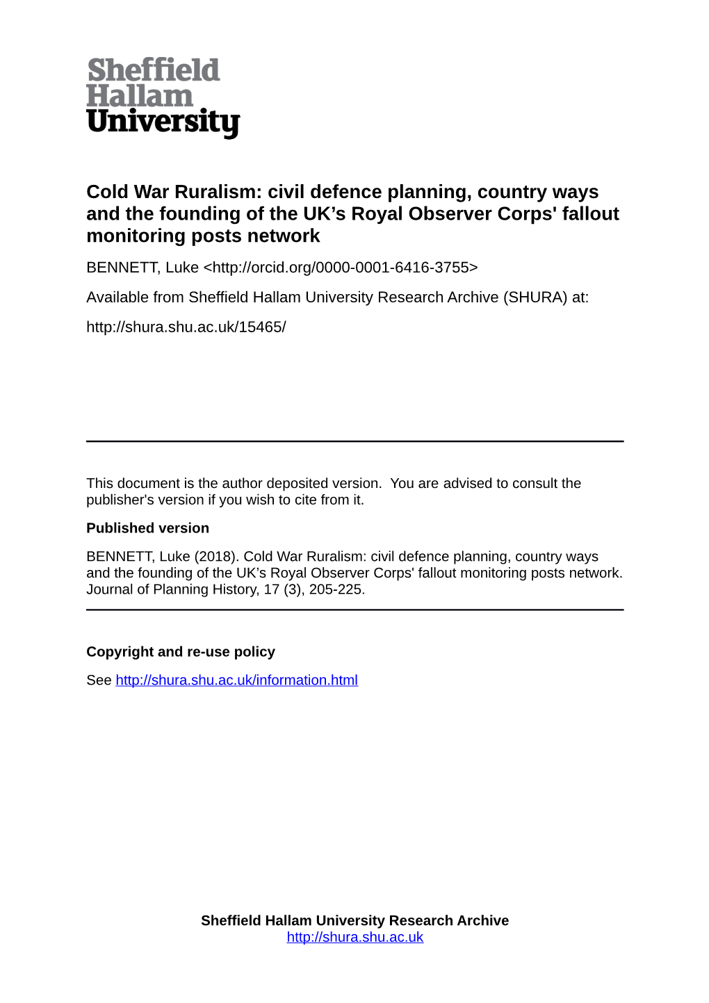 Cold War Ruralism: Civil Defence Planning, Country Ways and the Founding of the UK's Royal Observer Corps' Fallout Monitoring