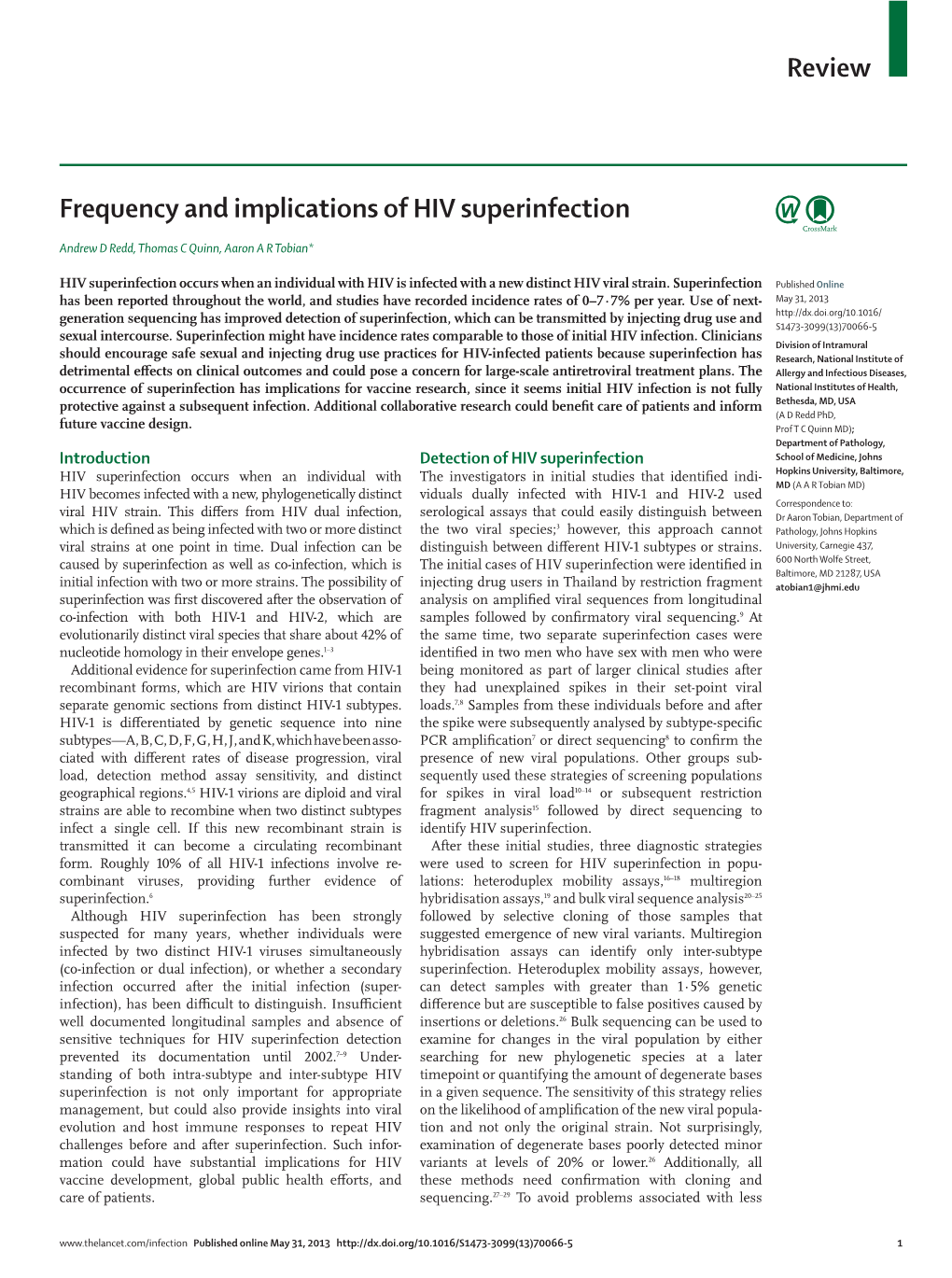 Frequency and Implications of HIV Superinfection