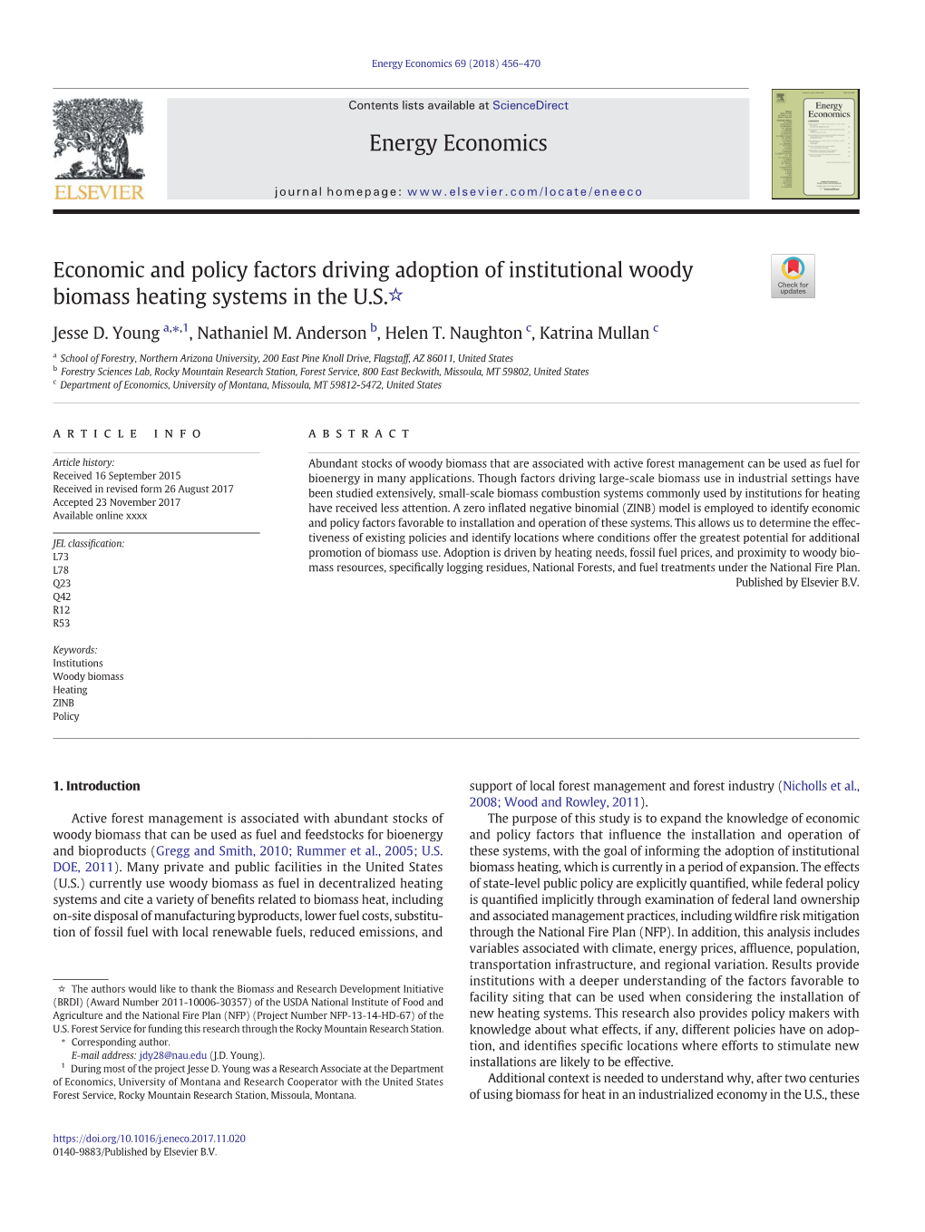 Economic and Policy Factors Driving Adoption of Institutional Woody Biomass Heating Systems in the U.S.☆