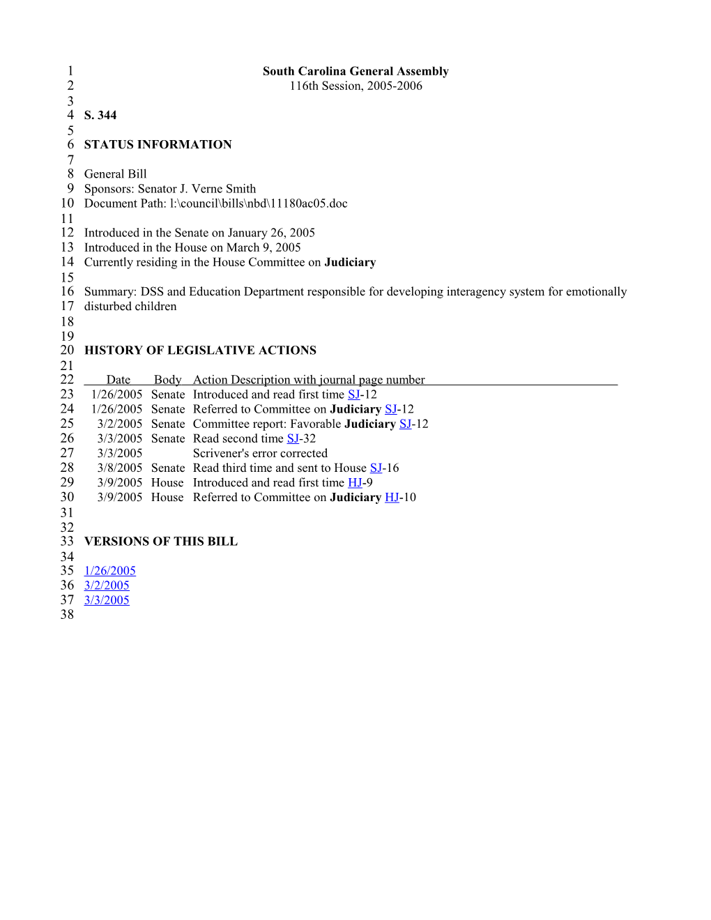 2005-2006 Bill 344: DSS and Education Department Responsible for Developing Interagency