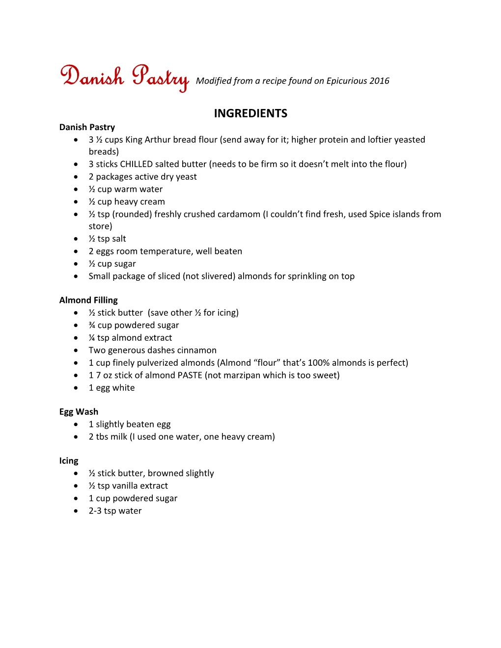 Danish Pastry Modified from a Recipe Found on Epicurious 2016
