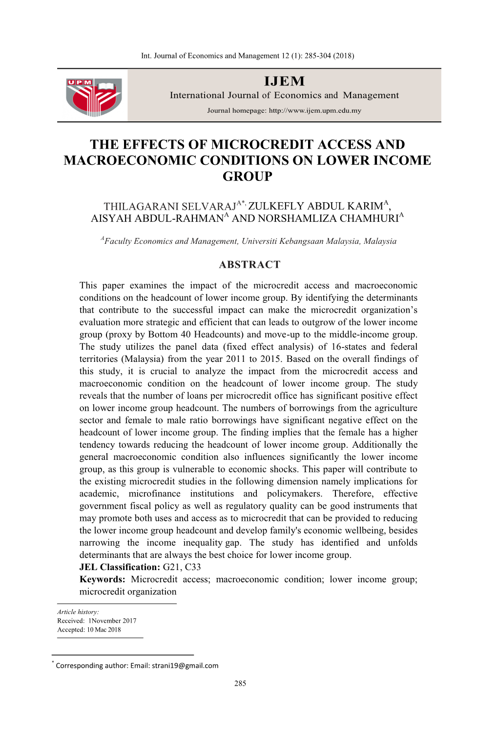 15) the Effects of Microcredit Access and Macroeconomic Conditions On