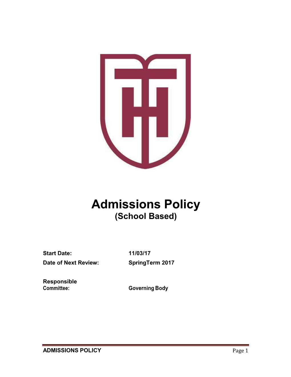 Admissions Policy (School Based)