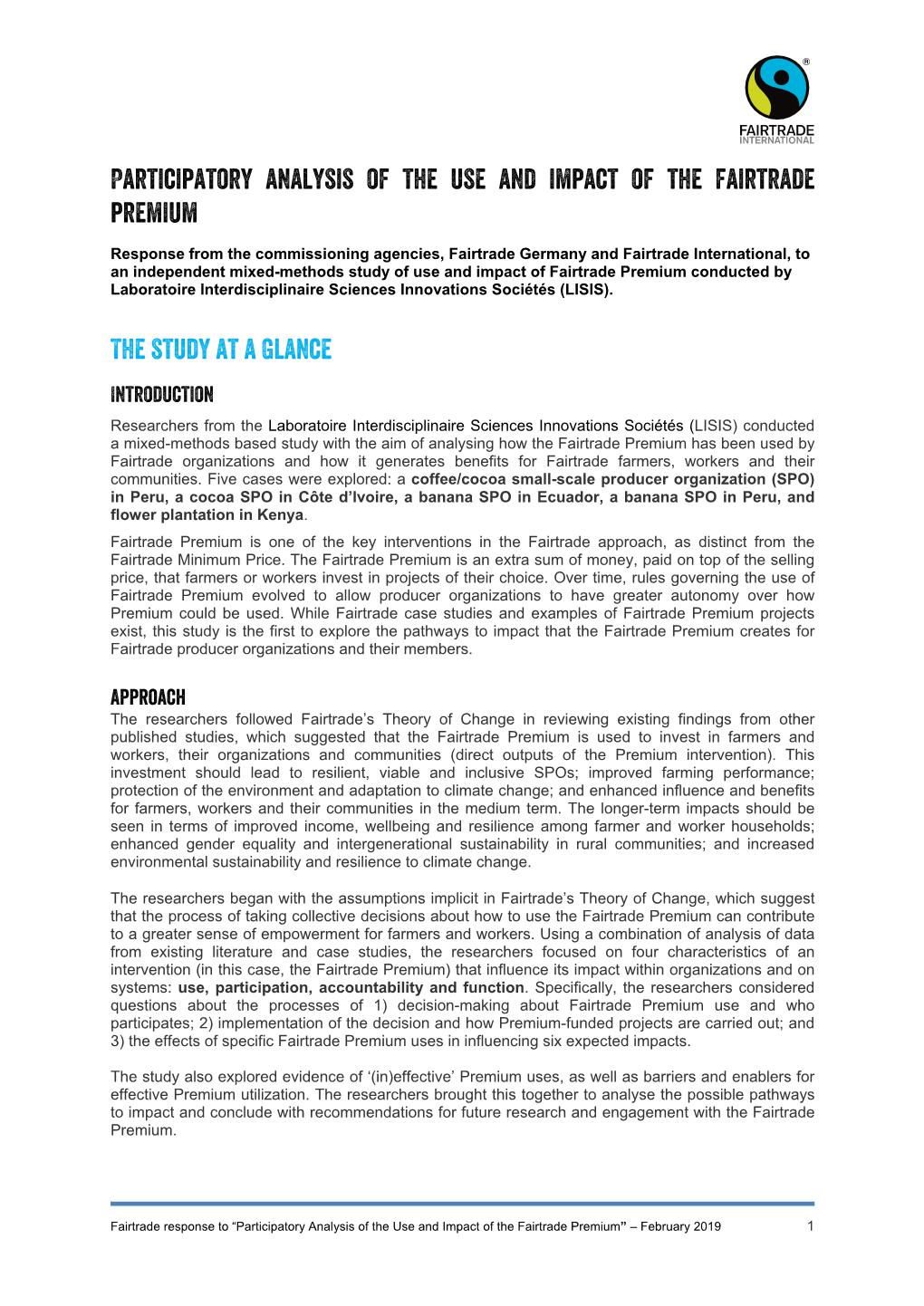Participatory Analysis of the Use and Impact of the Fairtrade Premium The