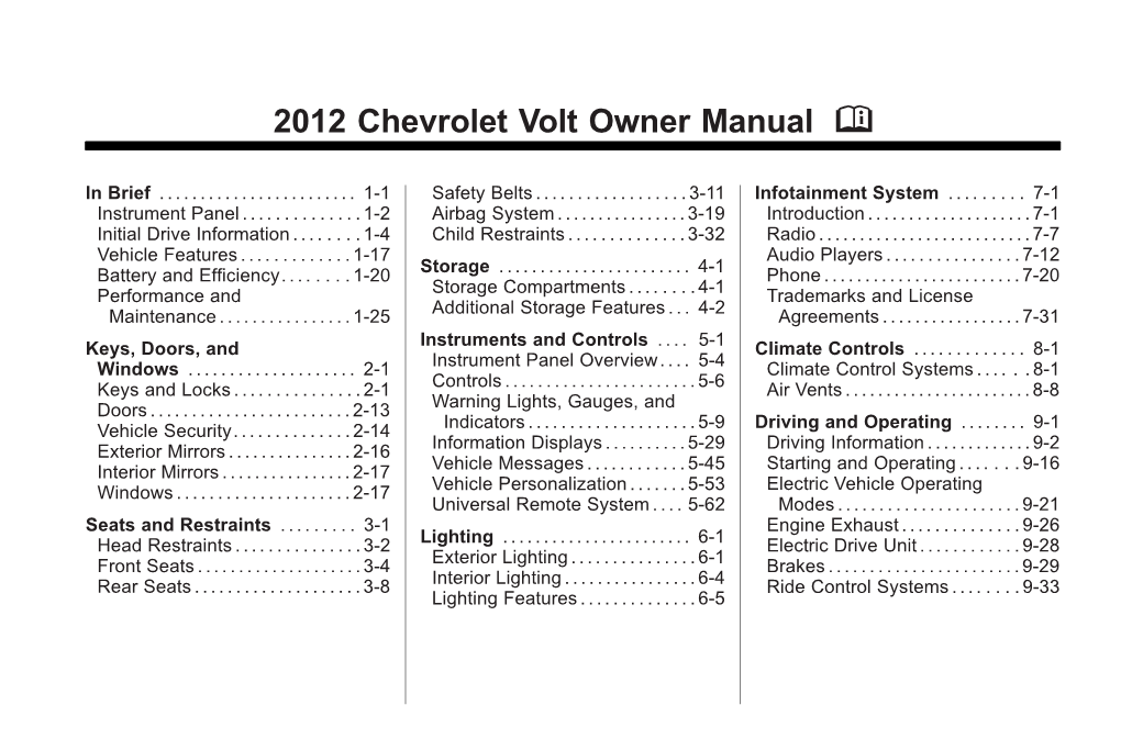 2012 Chevrolet Volt Owner Manual M