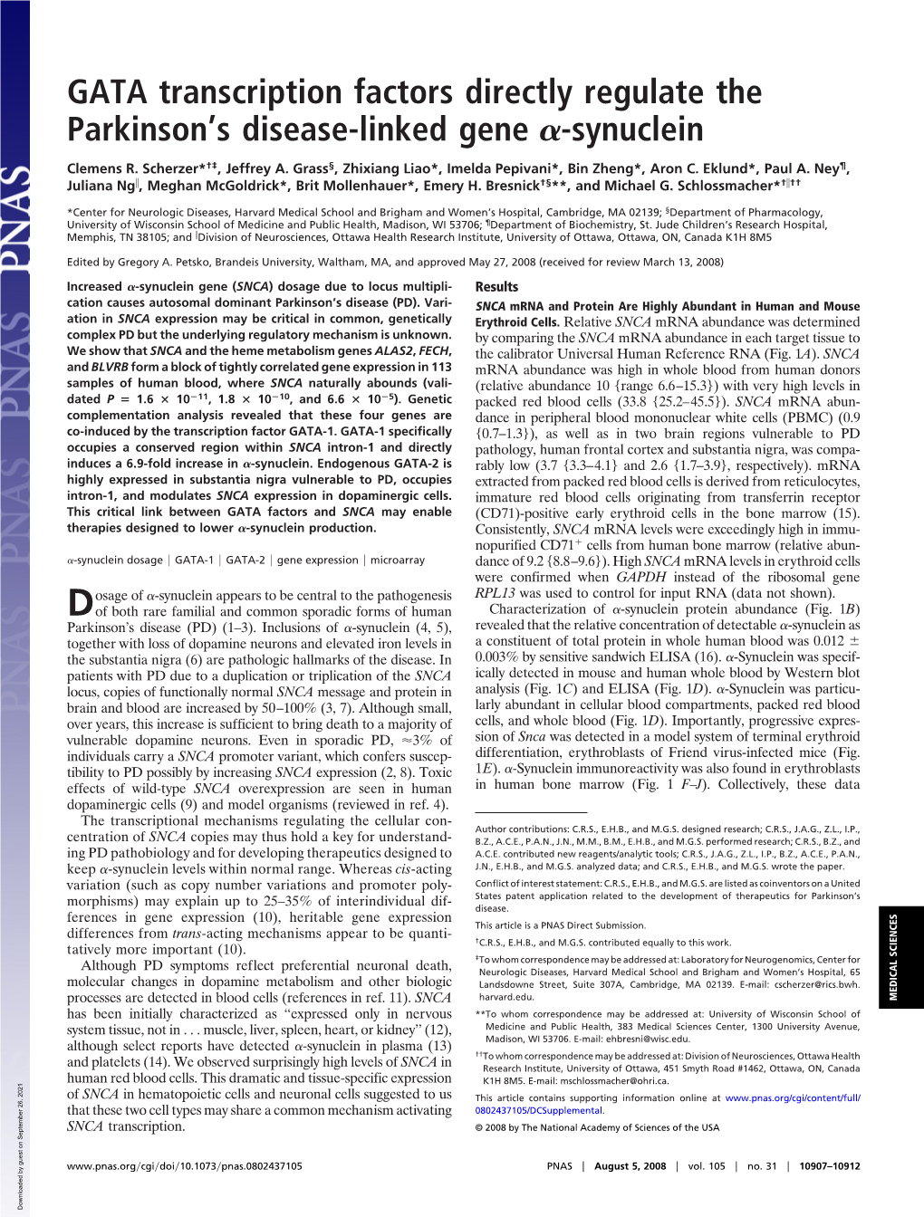 GATA Transcription Factors Directly Regulate the Parkinson's