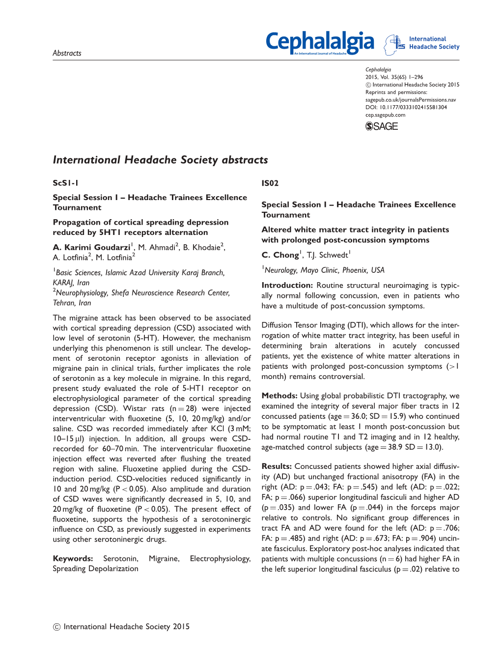 International Headache Society Abstracts