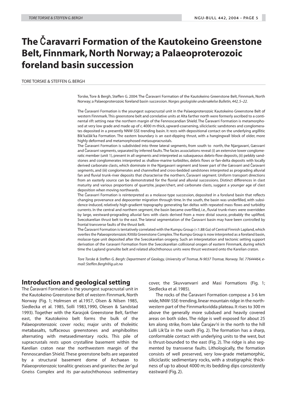 The ¢Aravarri Formation of the Kautokeino Greenstone Belt, Finnmark, North Norway; a Palaeoproterozoic Foreland Basin Succession