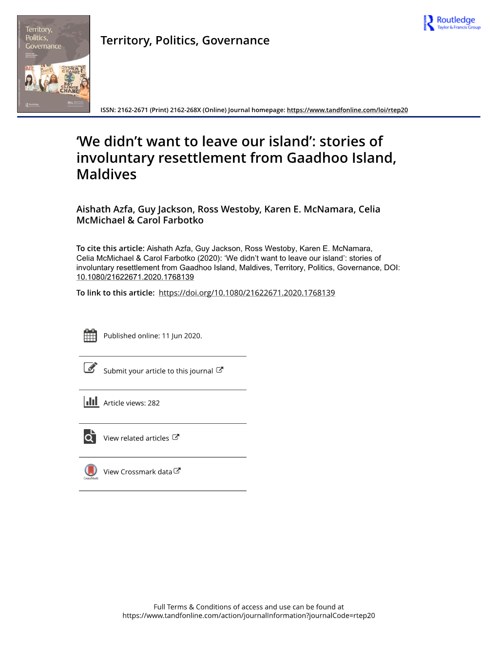 Stories of Involuntary Resettlement from Gaadhoo Island, Maldives