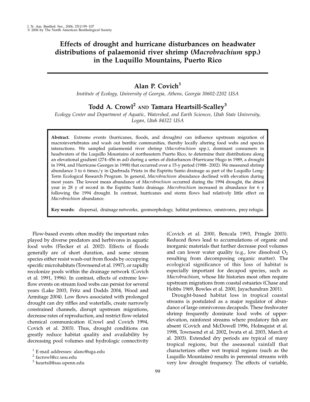 Effects of Drought and Hurricane Disturbances on Headwater Distributions of Palaemonid River Shrimp (Macrobrachium Spp.) in the Luquillo Mountains, Puerto Rico