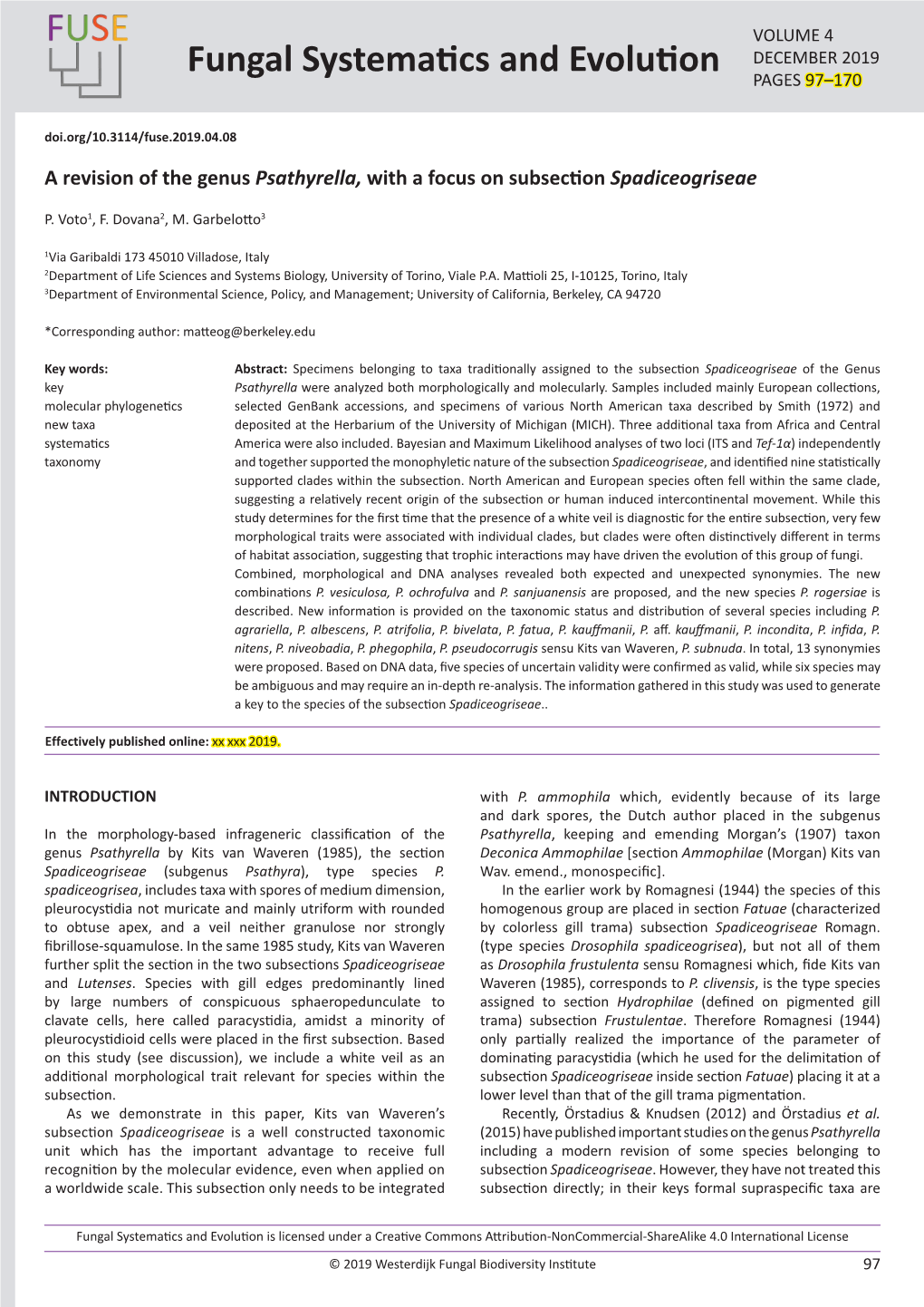 Fungal Systematics and Evolution PAGES 97–170