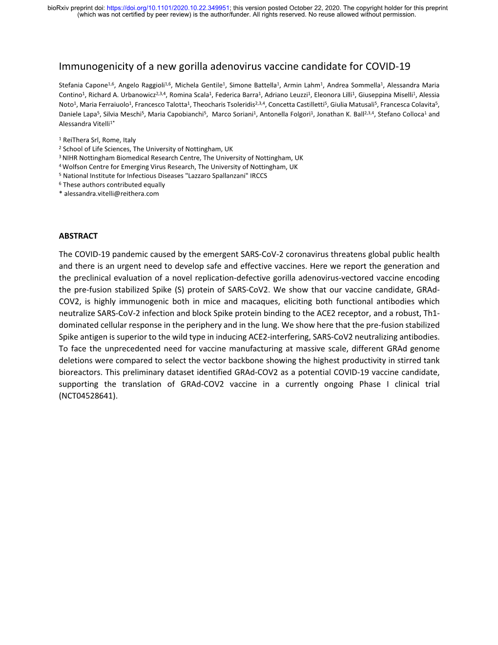 Immunogenicity of a New Gorilla Adenovirus Vaccine Candidate for COVID-19