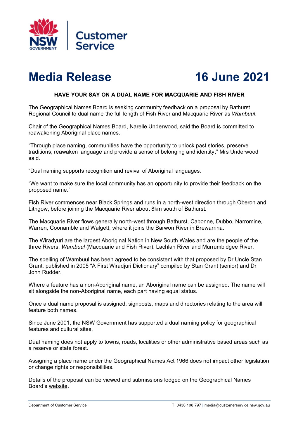 Media Release 16 June 2021